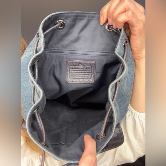 Coach Denim Turnlock backpack Gunmetal Rivets  Navy leather - Picture 8 of 17